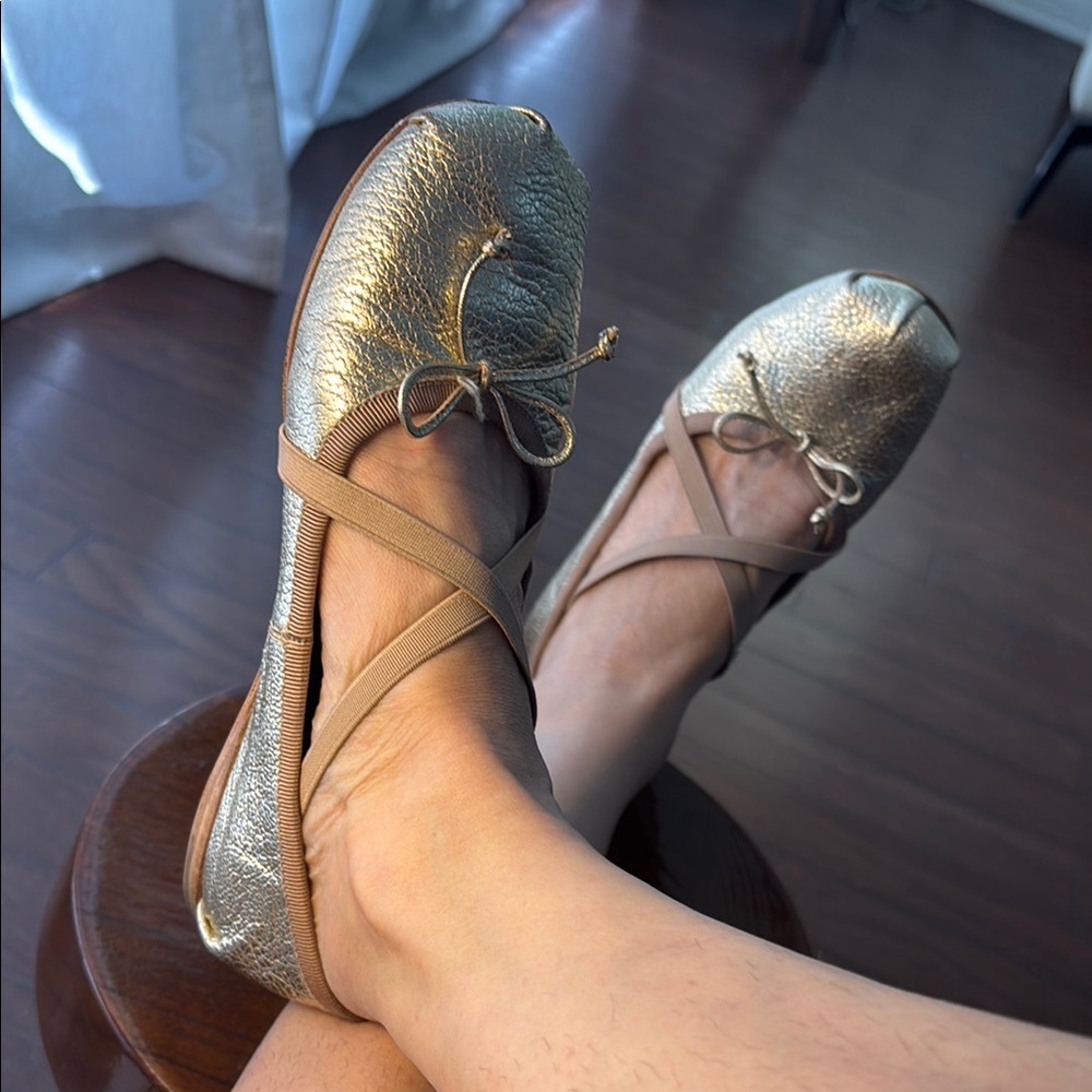 Miu Miu Gold Flats with Bow Detail